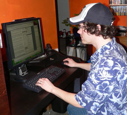 Every day is Hawaiian shirt day in Mathis' home office. Every day is Hawaiian shirt day in Mathis' home office.