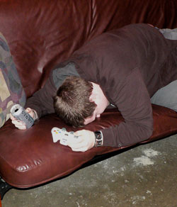 Friendless loser Ted Elias passes out on the futon in the midst of a marathon session of Grand Theft Auto IV, the Xbox 360's latest hit game. Friendless loser Ted Elias passes out on the futon in the midst of a marathon session of Grand Theft Auto IV, the Xbox 360's latest hit game.