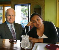 Republican Presidential Candidate John McCain enjoys a nice night out with an attractive young Hispanic voter.