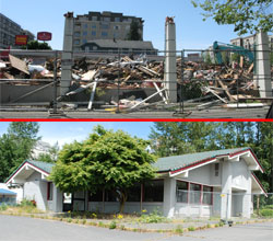 Above: Remains of the once-proud Ballard Denny's. | Below: The unblemished whole of the never-proud Kenmore Denny's Above: Remains of the once-proud Ballard Denny's. | Below: The unblemished whole of the never-proud Kenmore Denny's