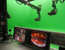 One of three hundred green-screen stages in Beijing used to generate the false Olympic footage broadcast to the world.