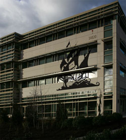 The pirates that broke into Microsoft's campus over the weekend are also thought to be responsible for spray painting a mysterious symbol on the side of the buildings that were stolen from.