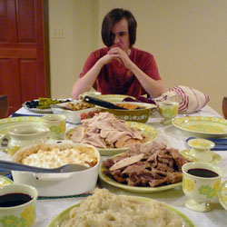 Peters was unable to come up with even one thing he was thankful for to share with his family over Thanksgiving dinner. Peters was unable to come up with even one thing he was thankful for to share with his family over Thanksgiving dinner.